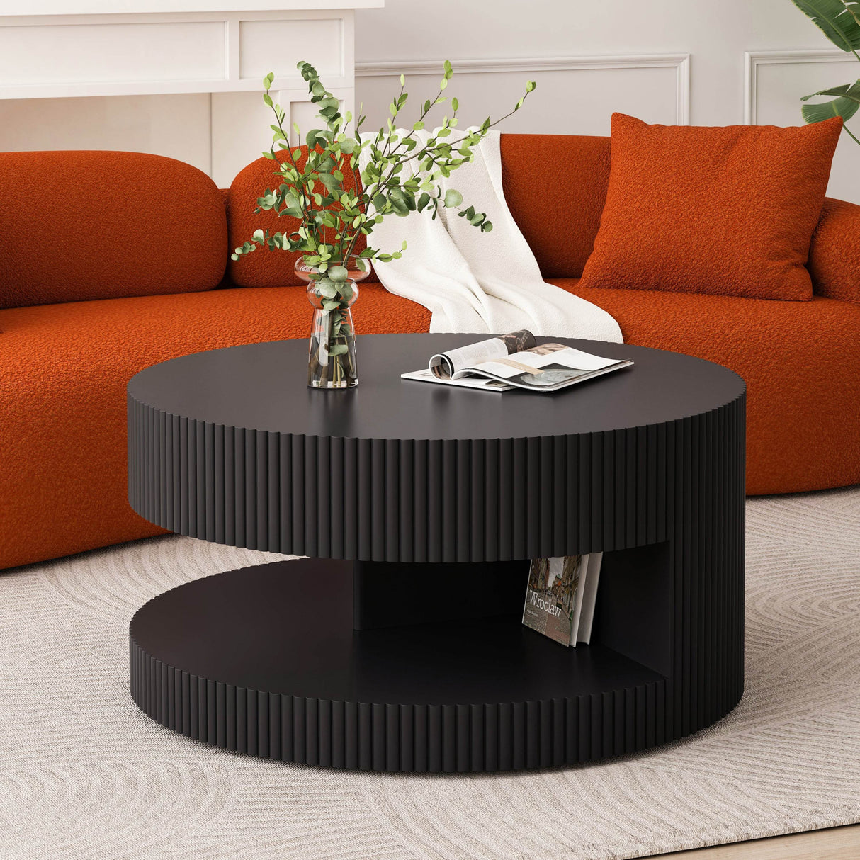 Round Black MDF Two-Tier Storage Coffee Table - Sleep Galleria