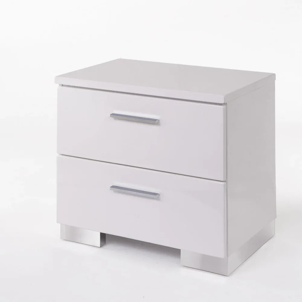 White Modern Chrome Leg Synthetic Wood Nightstand - Omega Lifestyles