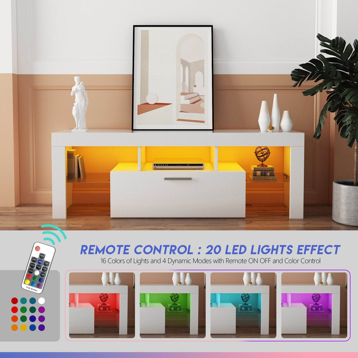Modern White LED Backlit Particle Board TV Console - Sleep Galleria