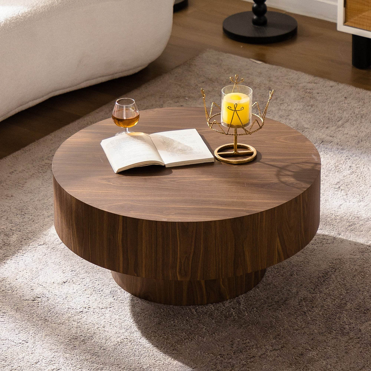 Modern Round Walnut MDF Coffee Table 30-Inch - Sleep Galleria