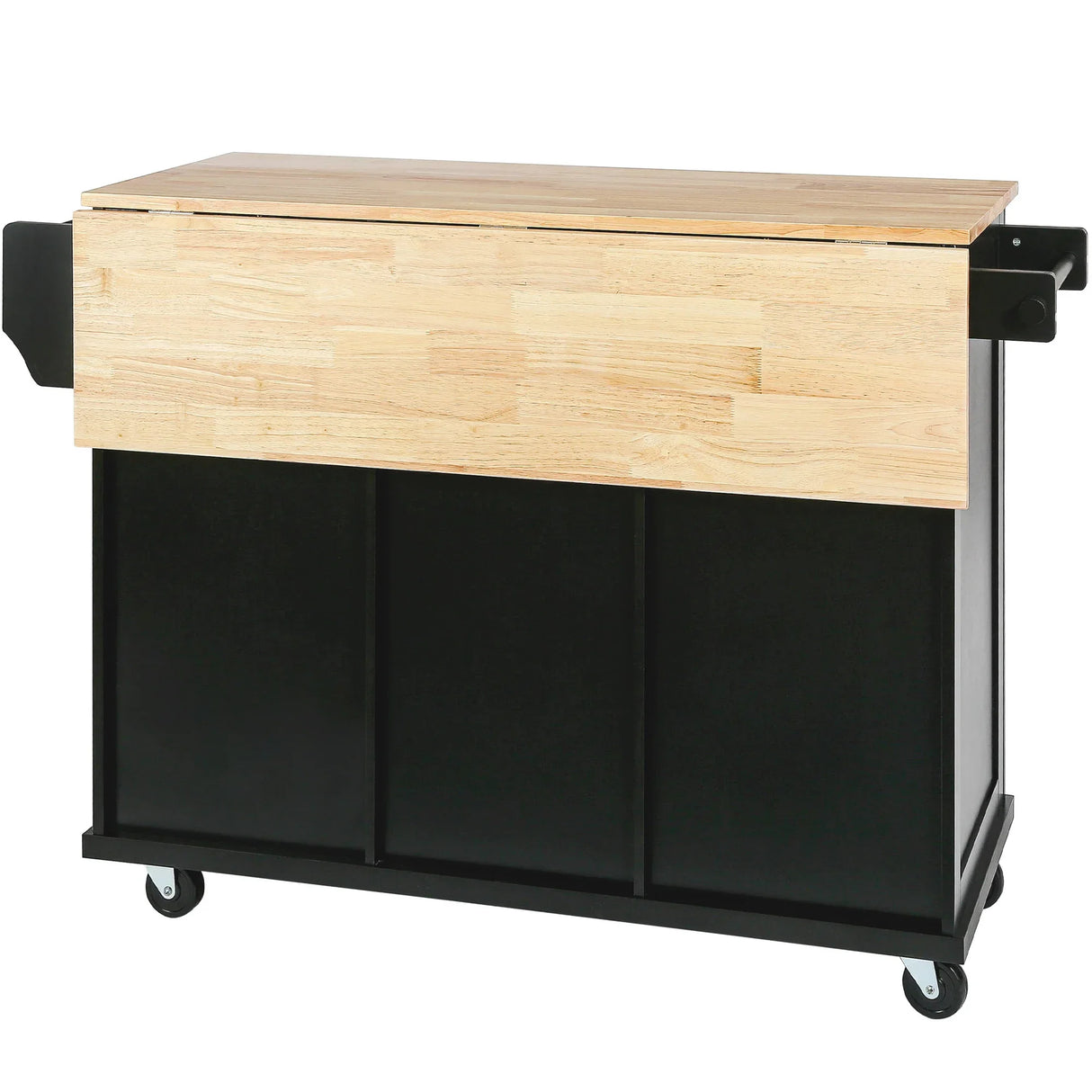 Kitchen Cart With Rubber Wood Drop-Leaf Countertop Storage - Omega Lifestyles