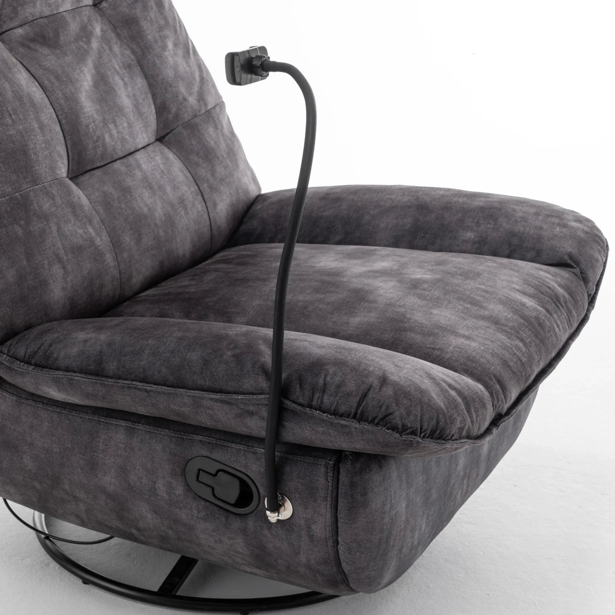 Modern Black Velvet Swivel Gliding Recliner Chair With Phone Holder - Omega Lifestyles