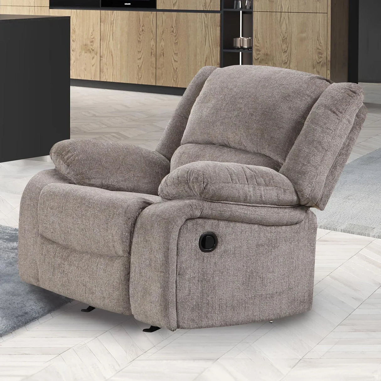 Transitional Mocha Chenille Manual Recliner With Pillow Arms - Omega Lifestyles