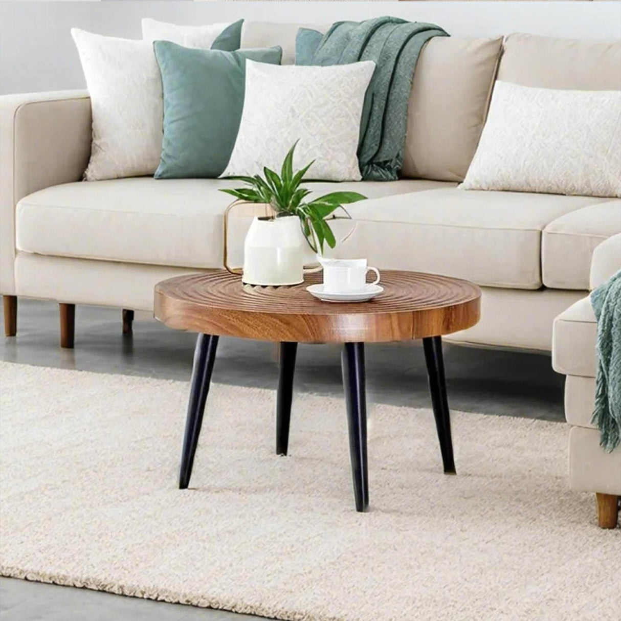 Natural Wood Grain Texture Round Coffee Table - Sleep Galleria