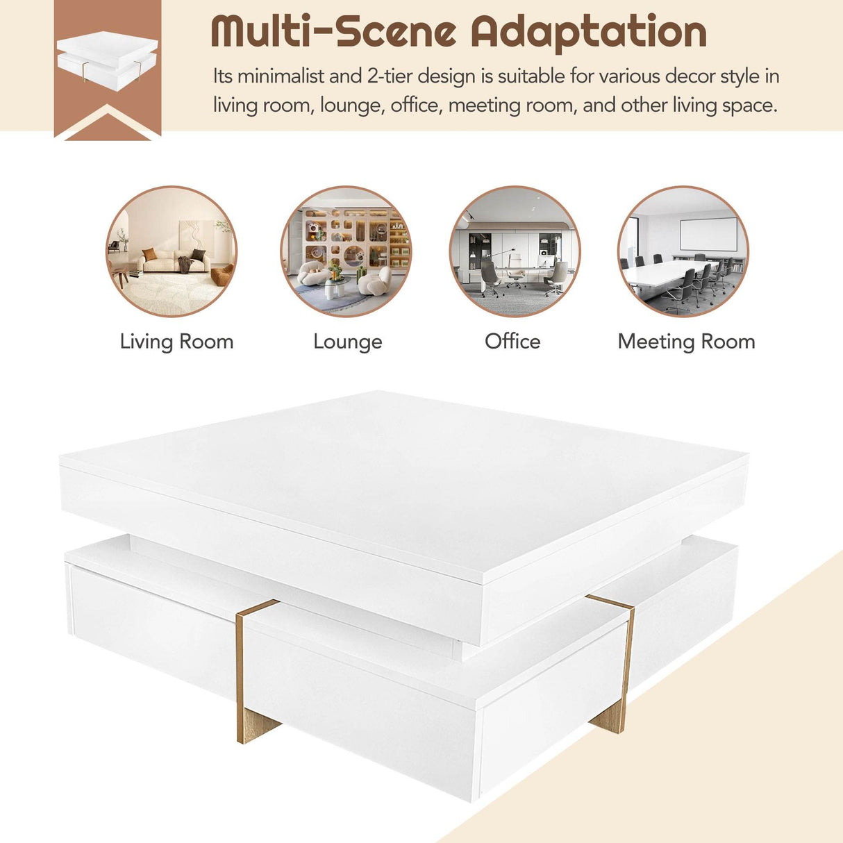 Modern High Gloss White Coffee Table With Drawers - Sleep Galleria