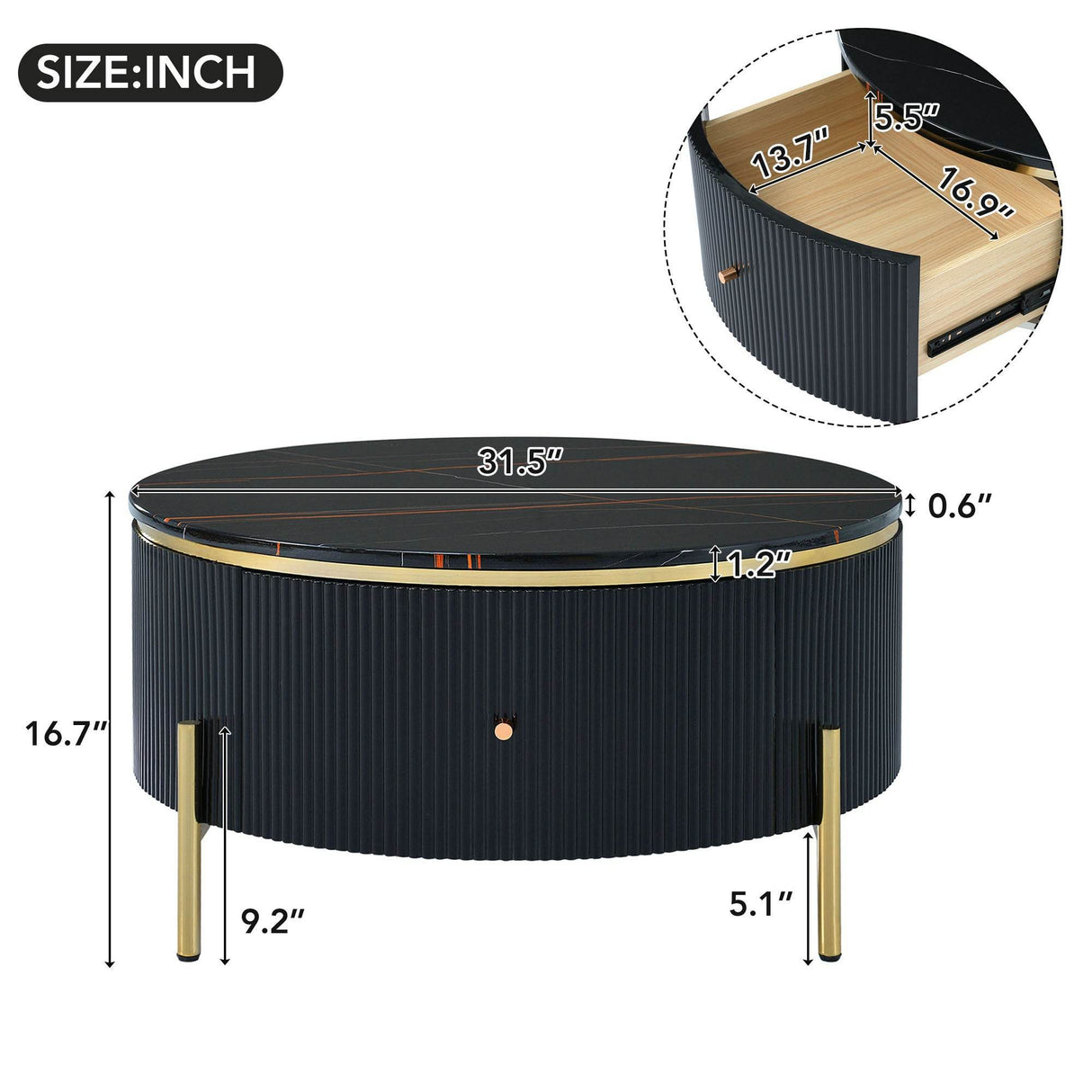 Modern Round Coffee Table With Two Large Drawers - Sleep Galleria