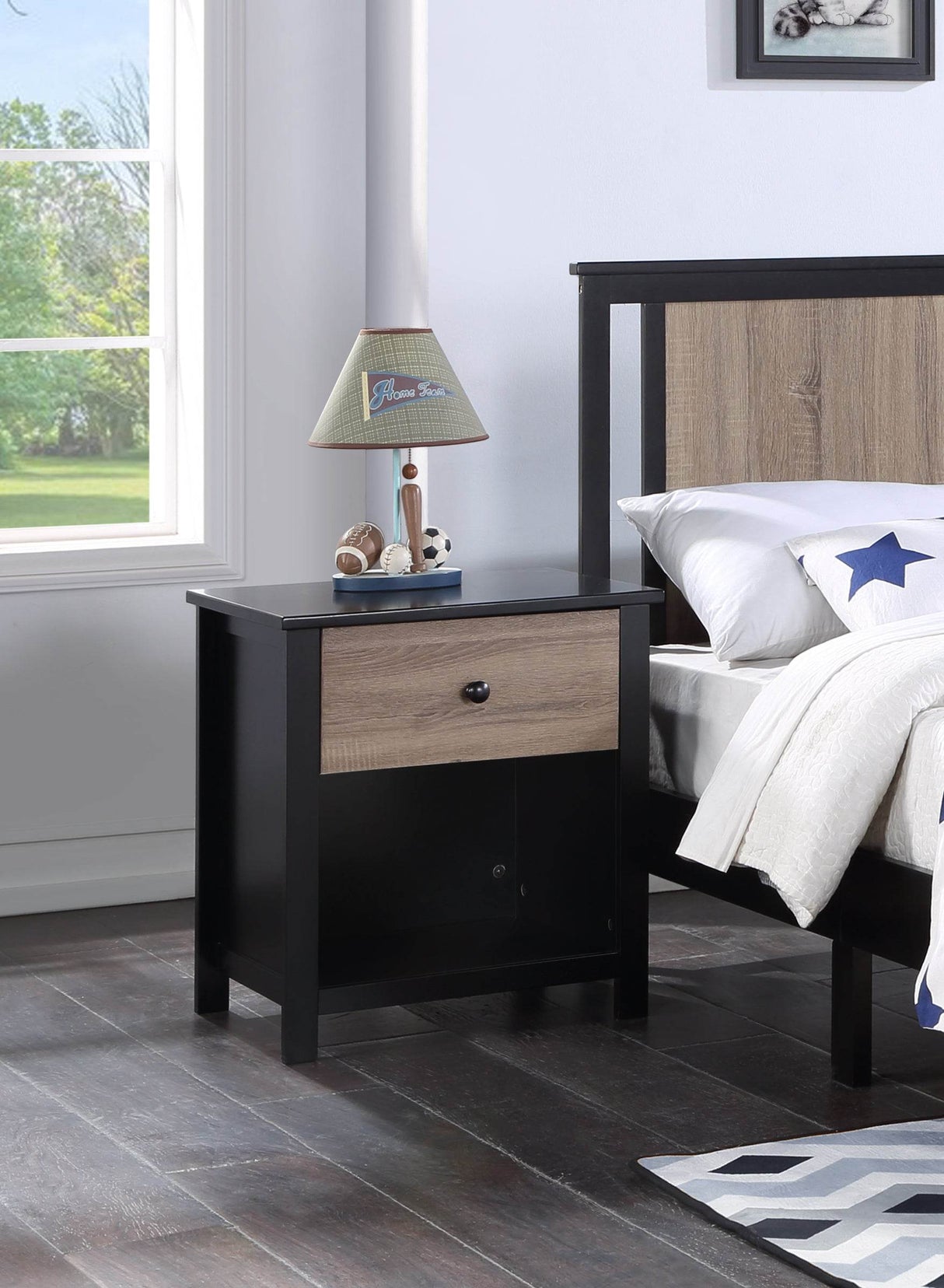 Solid Wood Black Contemporary Nightstand 22-Inch Height