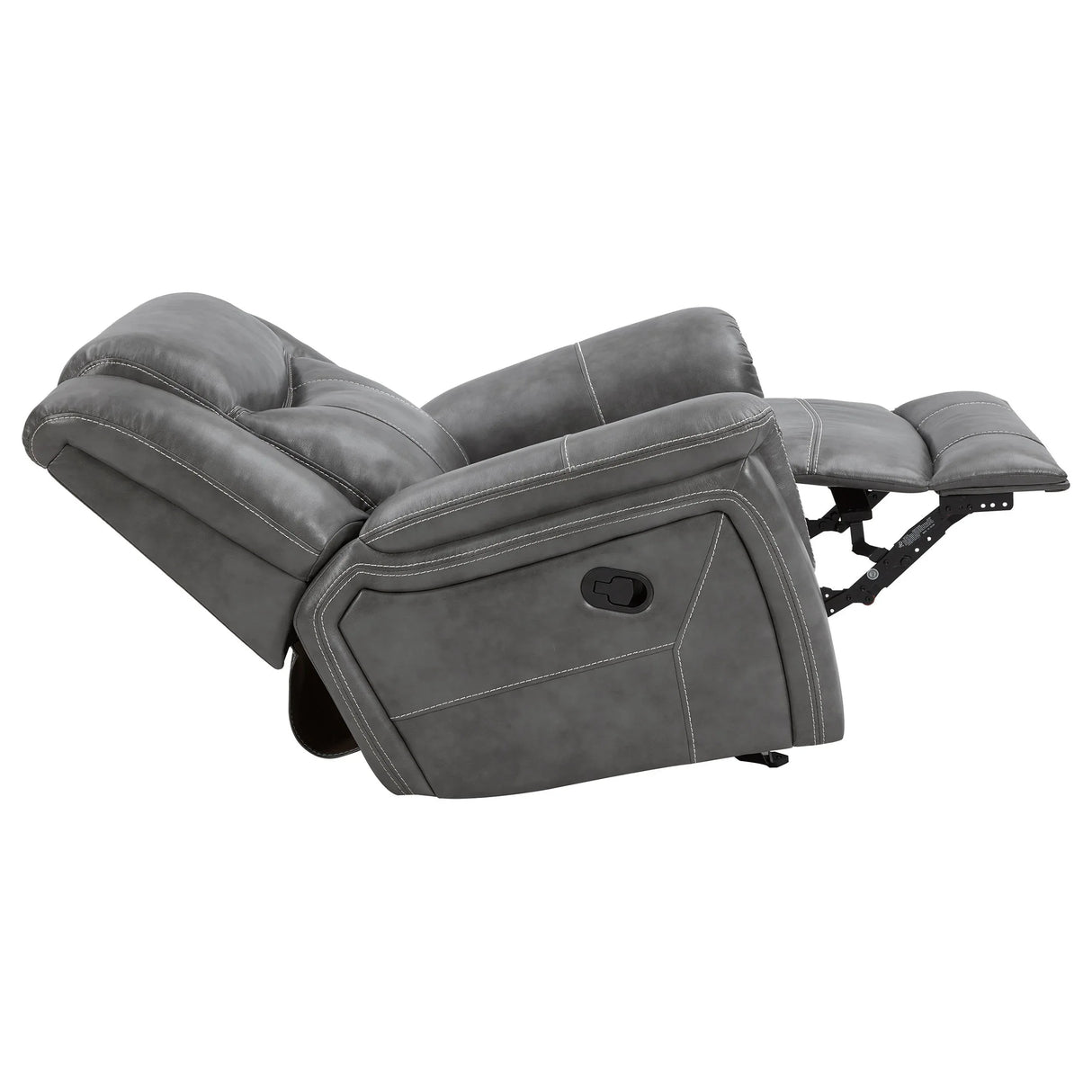 Grey Upholstered Faux Leather Padded Arm Glider Recliner - Omega Lifestyles