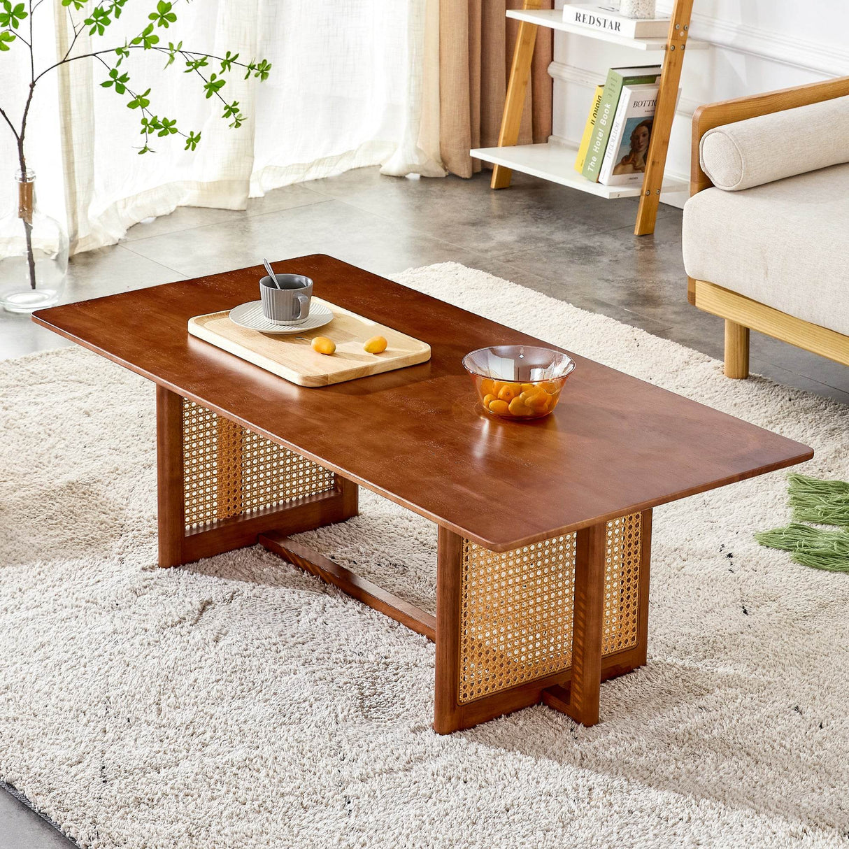 Imitation Rattan And Solid Wood Rectangular Coffee Table - Omega Lifestyles