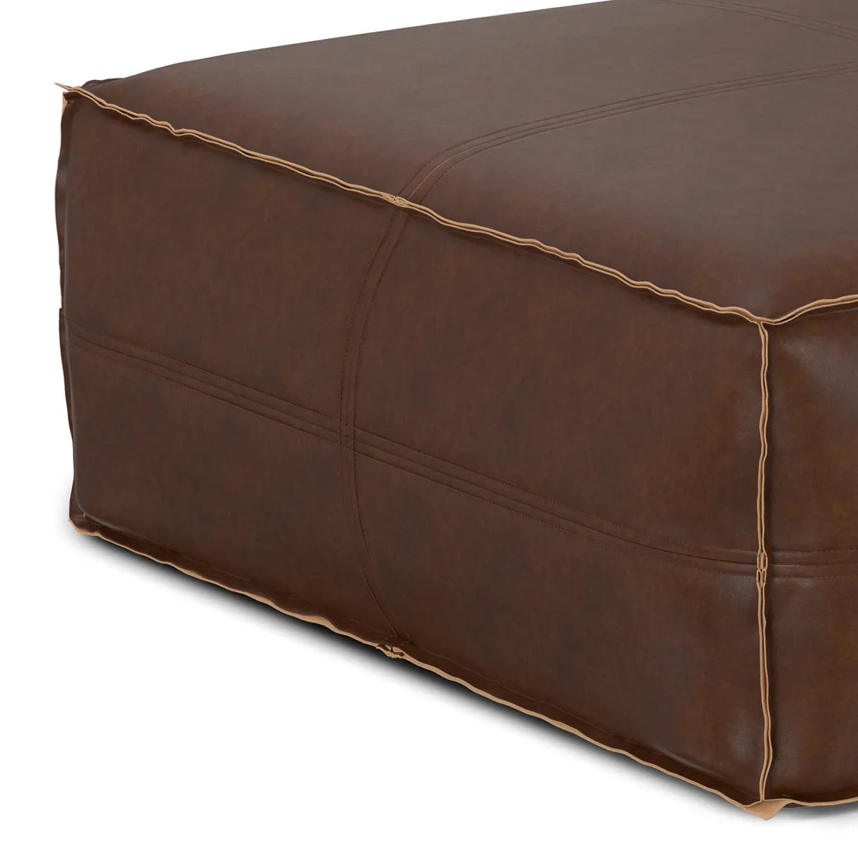 Extra Large Distressed Dark Brown Faux Leather Pouf - Omega Lifestyles