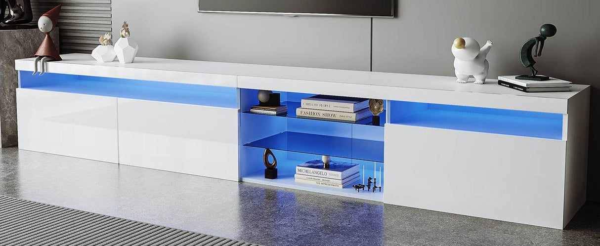 White Modern LED Light Particle Board TV Stand - Sleep Galleria