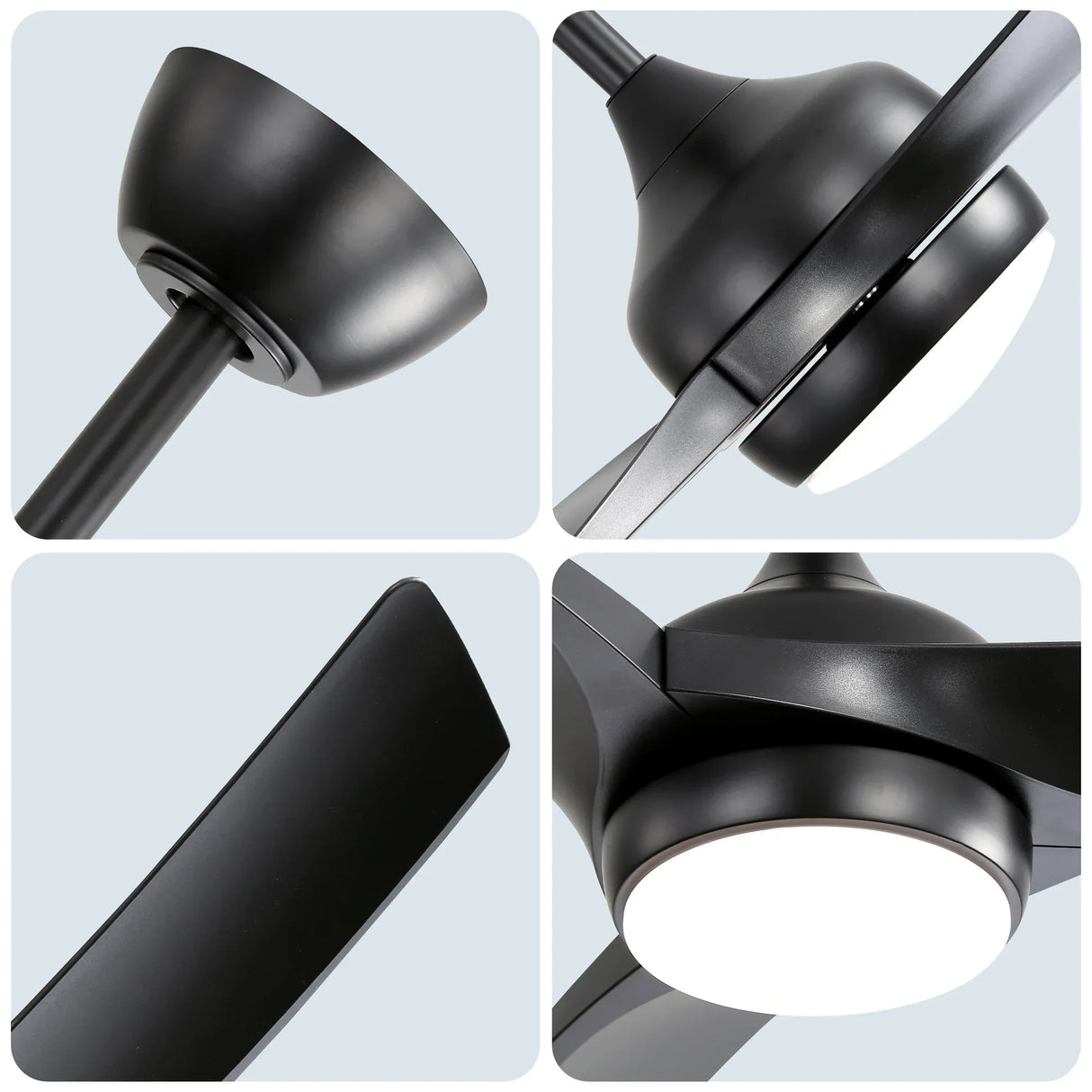 52-Inch Remote Controlled Energy-Efficient Black Ceiling Fan With Light - Omega Lifestyles