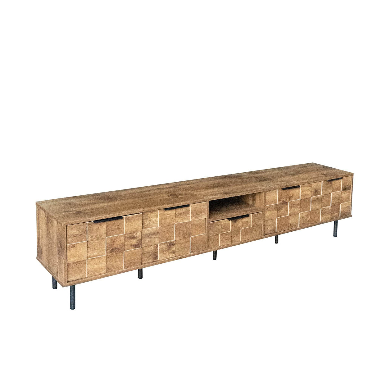 Natural Wood Checkered Pattern TV Stand With Storage - Sleep Galleria