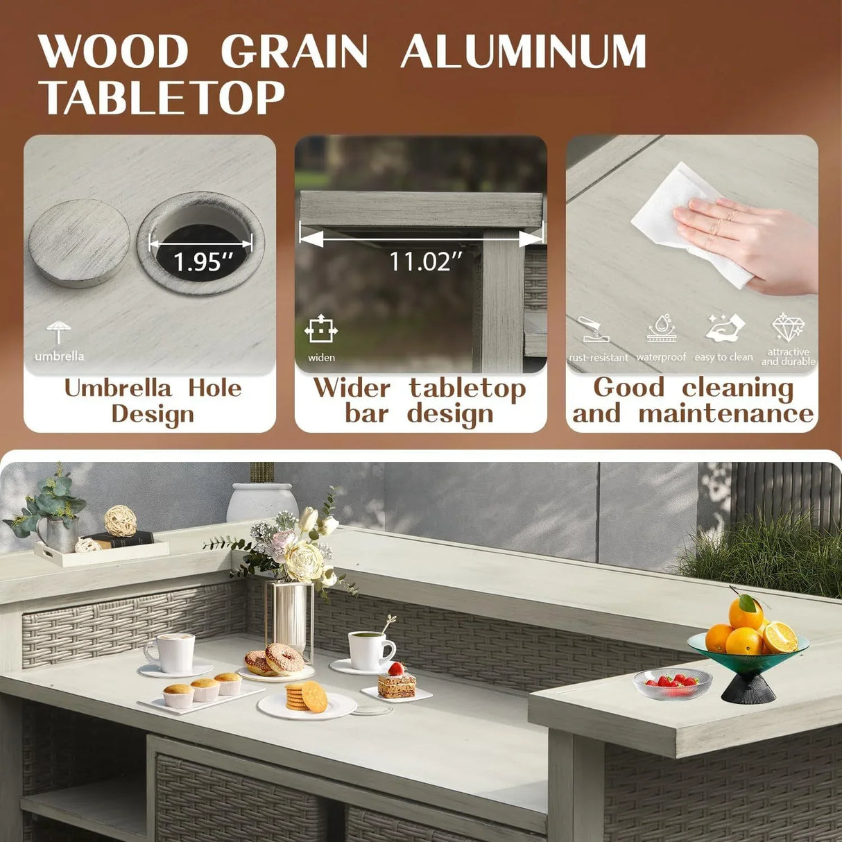 Outdoor Patio Aluminum Wicker Bar Table With Stools Set Of 3 - Omega Lifestyles