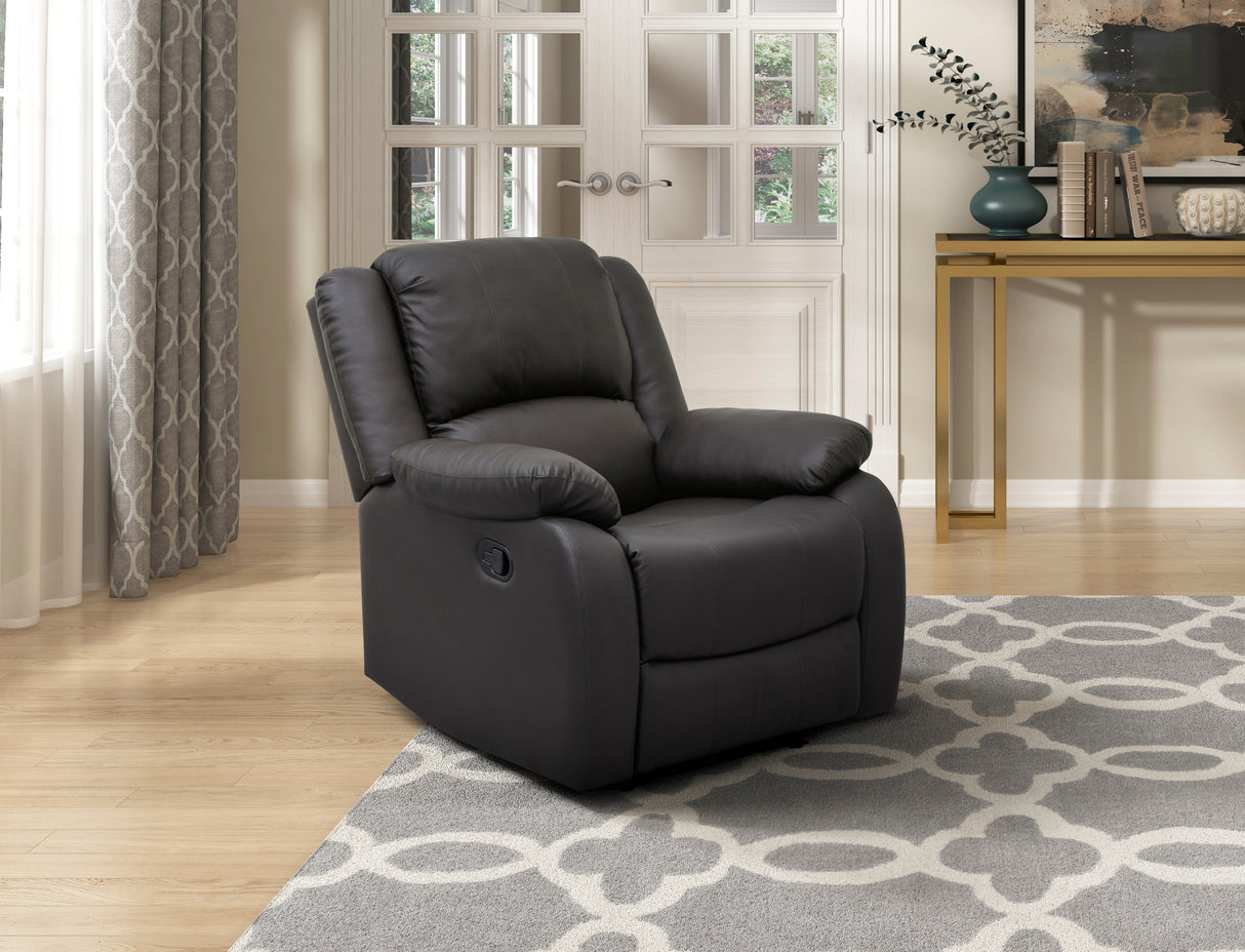 Dark Brown Faux Leather Reclining Chair With Pillowtop Arms