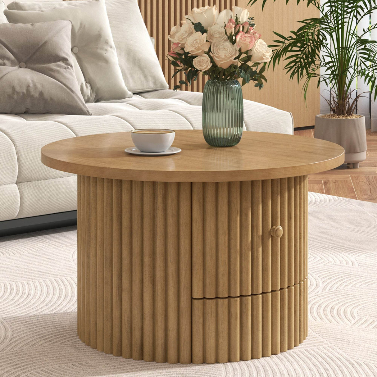 Round Farmhouse Coffee Table With Drawer - Sleep Galleria
