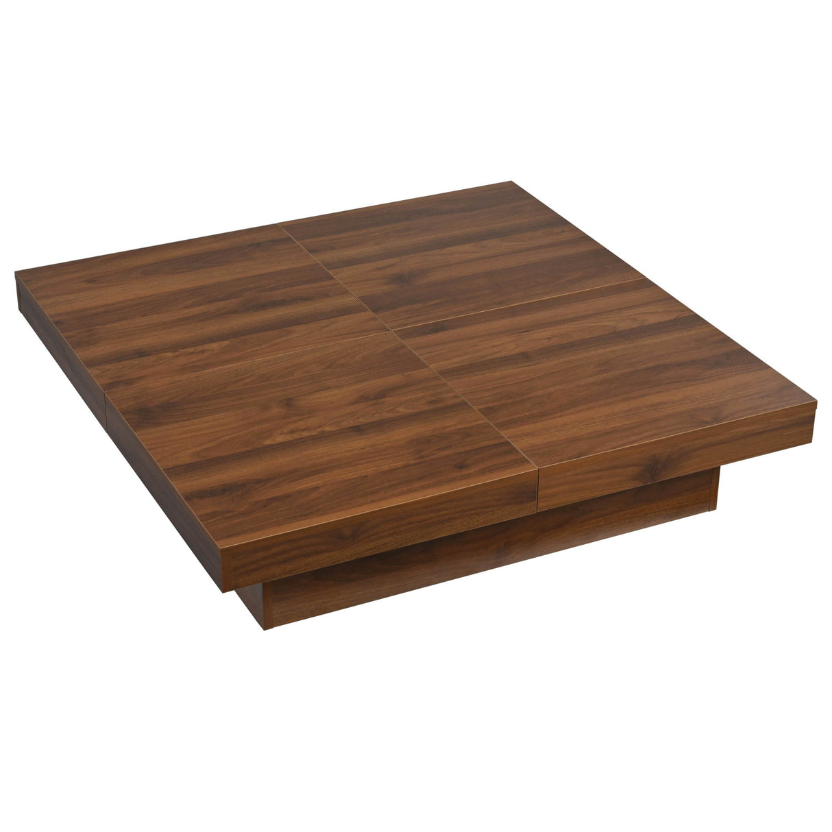 Square Walnut Veneer Coffee Table With Sliding Storage - Sleep Galleria