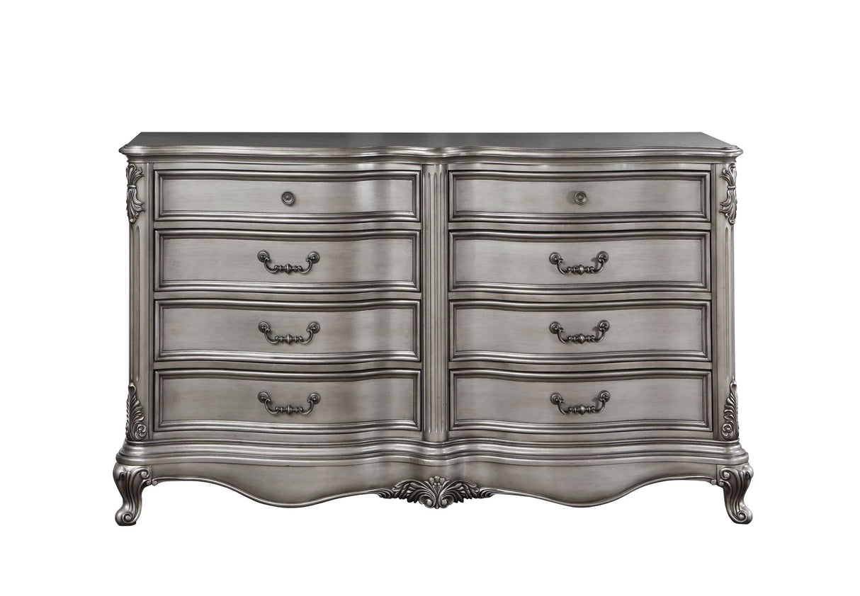 Antique Silver Synthetic Wood Classic Tufted Dresser - Omega Lifestyles