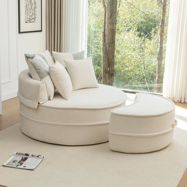 Modern Oversized Chenille Barrel Accent Chair With Ottoman - Omega Lifestyles