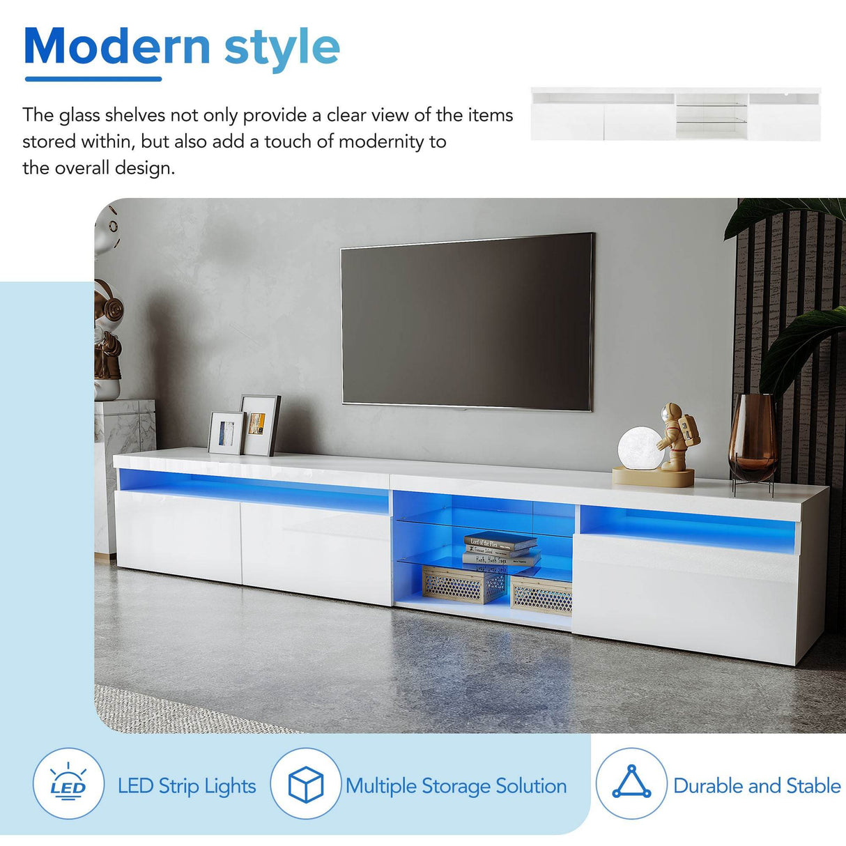 White Modern LED Light Particle Board TV Stand - Sleep Galleria