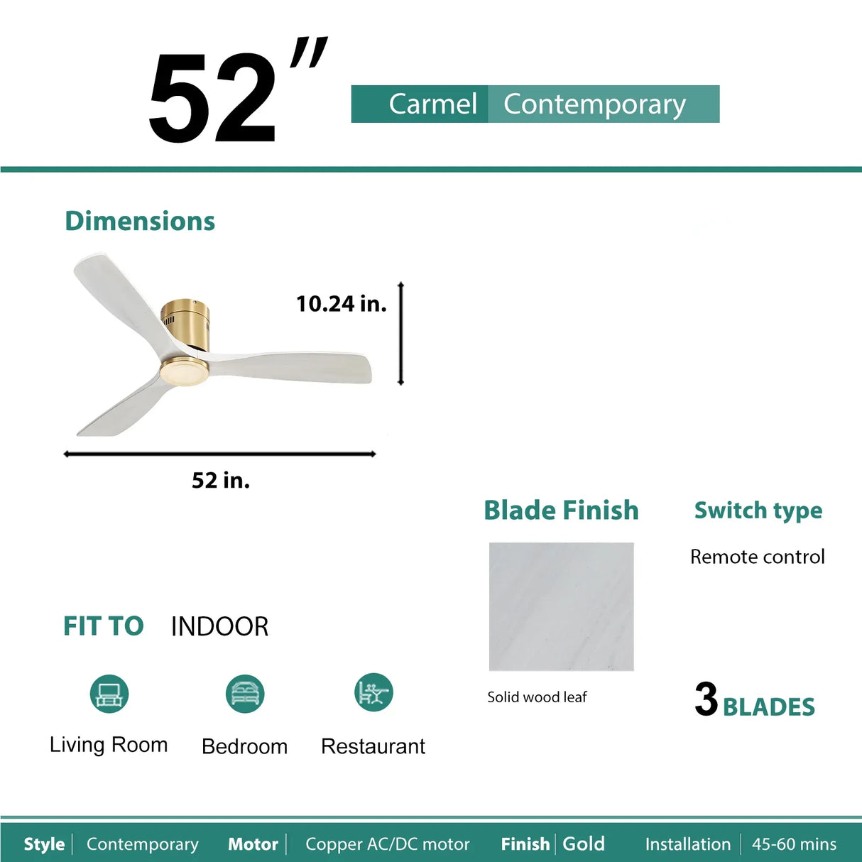 52-Inch Modern Wooden Reversible DC Motor Ceiling Fan - Omega Lifestyles