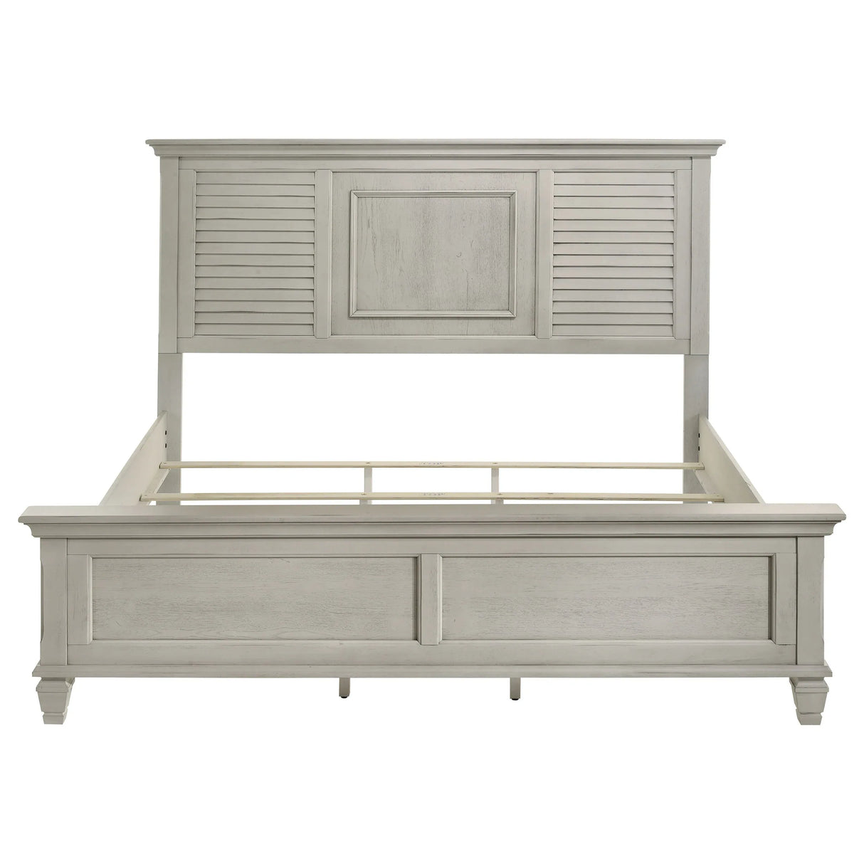 King Farmhouse Distressed White Wood Panel Bed Frame - Omega Lifestyles