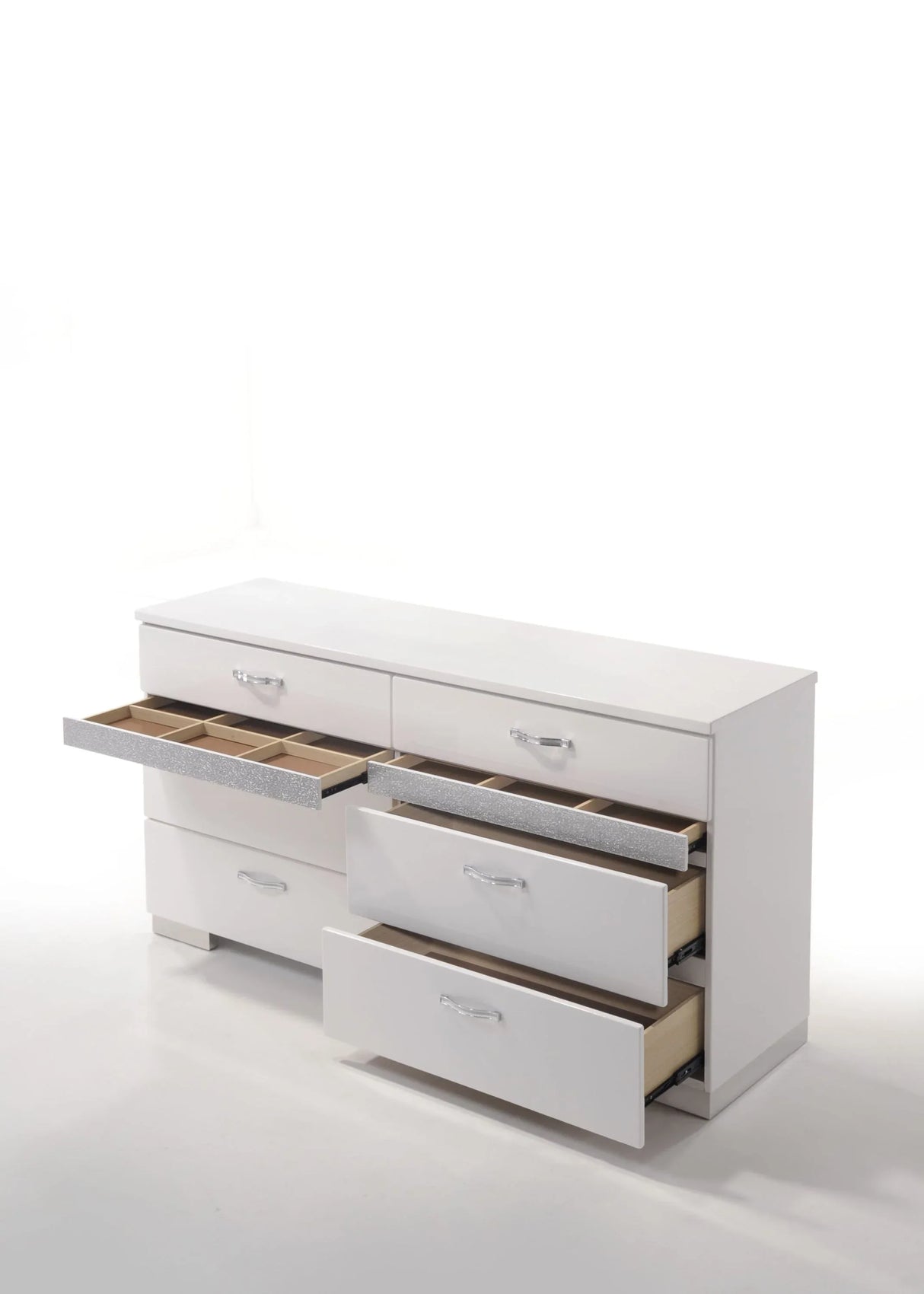 White Synthetic Wood Modern Six-Drawer Jewelry Organizer Dresser - Omega Lifestyles