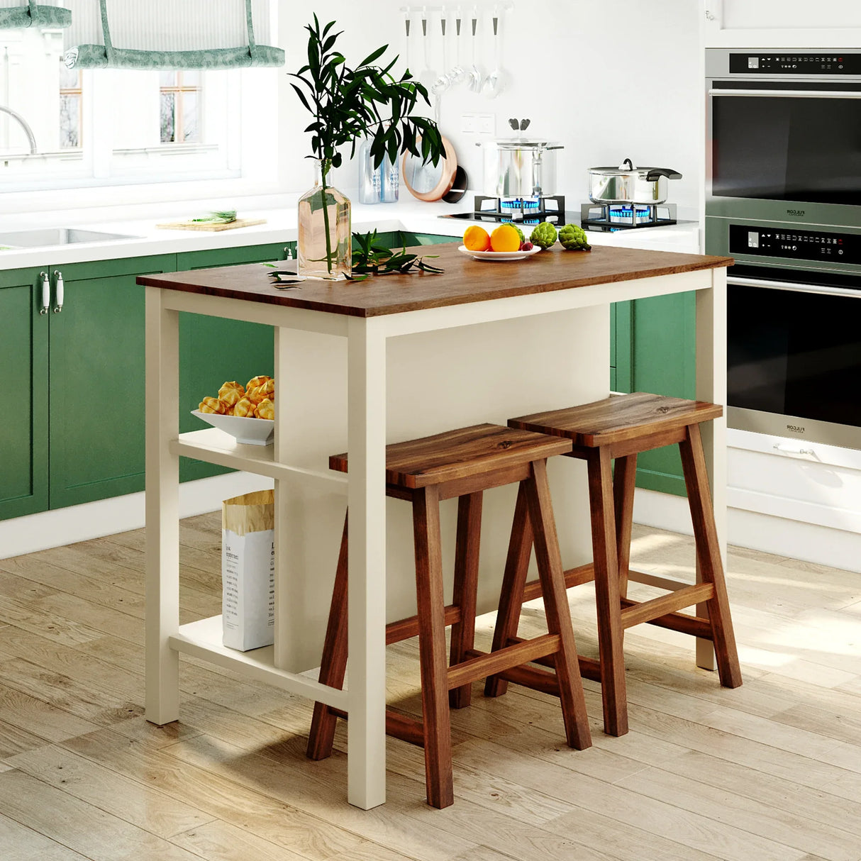 Rustic Solid Wood Kitchen Island Set With Seating - Omega Lifestyles