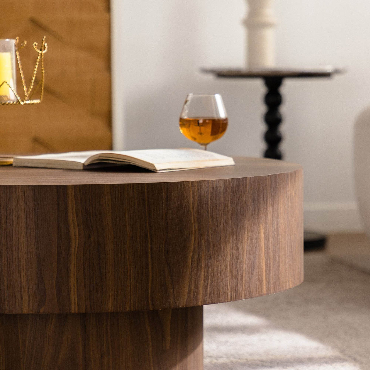 Modern Round Walnut MDF Coffee Table 30-Inch - Sleep Galleria