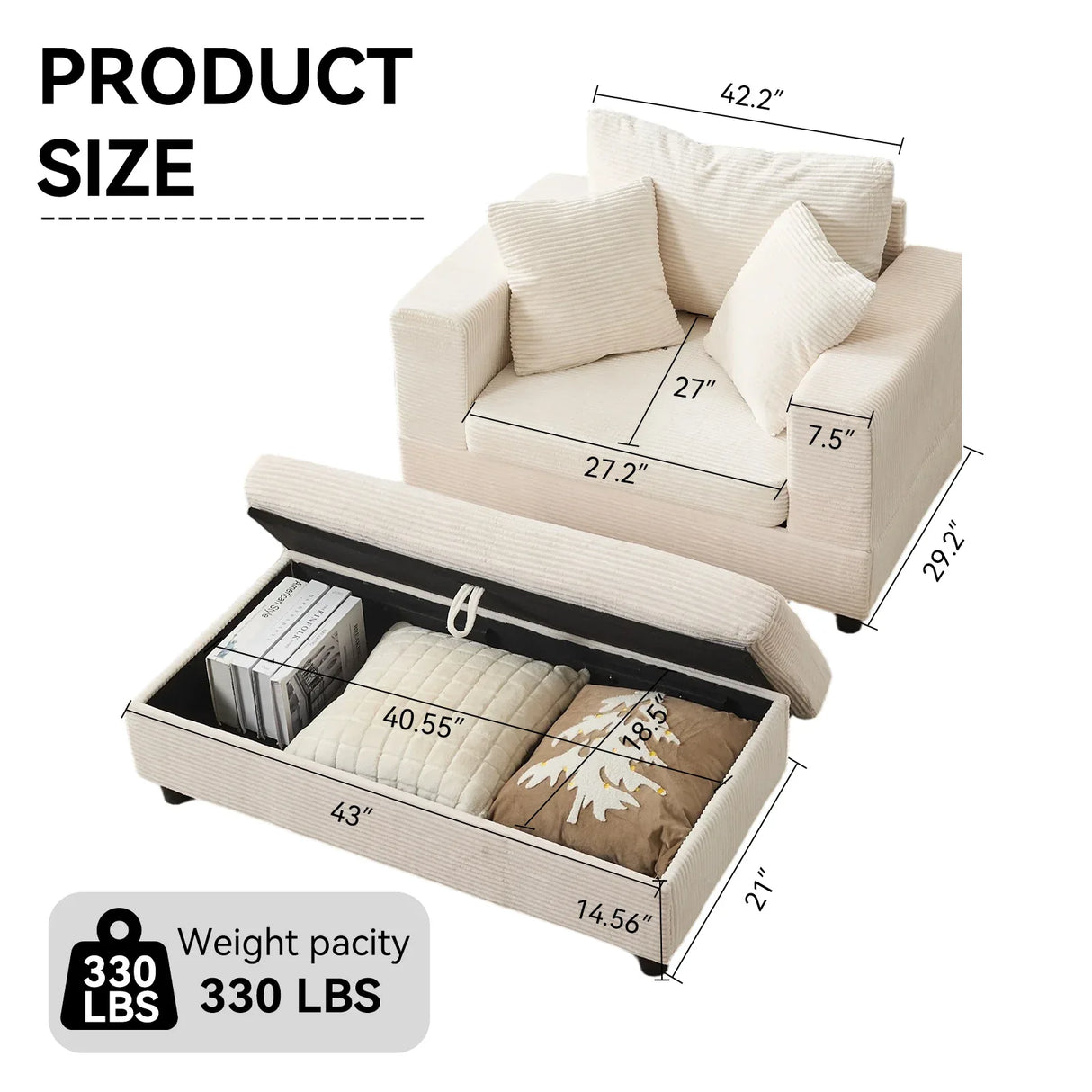 Beige Corduroy Chaise Lounge Chair With Ottoman - Omega Lifestyles