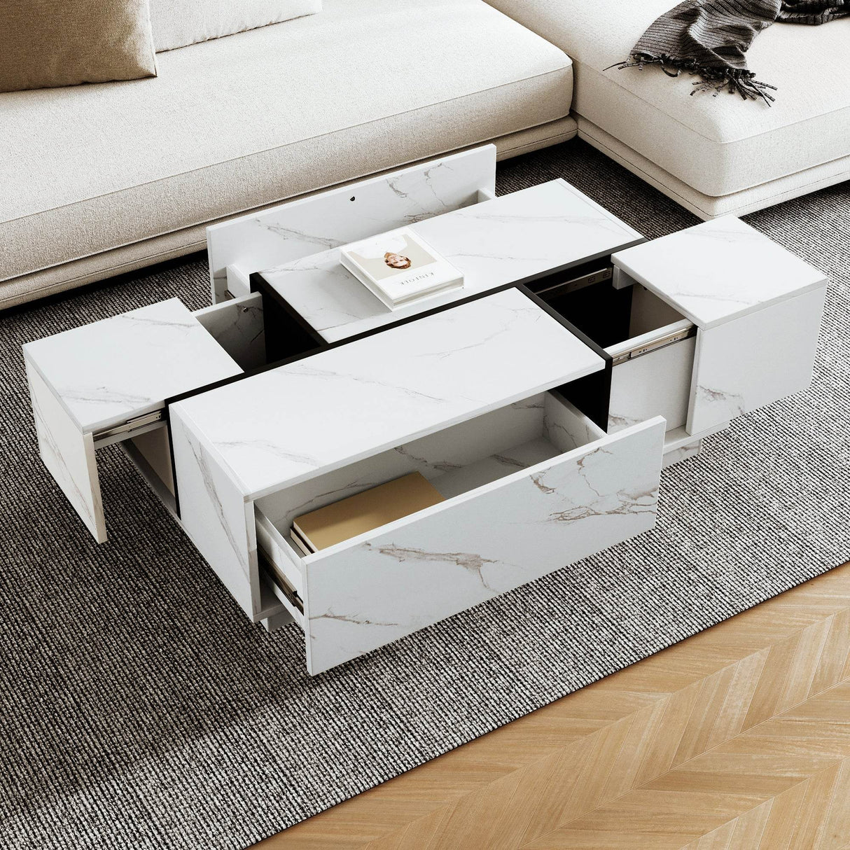 Modern White MDF Sliding Top Coffee Table With Storage - Sleep Galleria