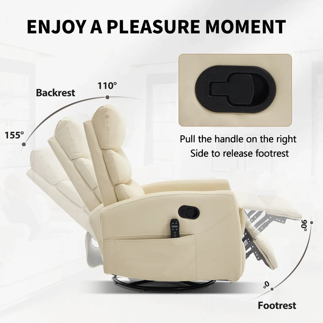 Heat Massage Recliner Chair With Swivel Rocker And Heating - Omega Lifestyles