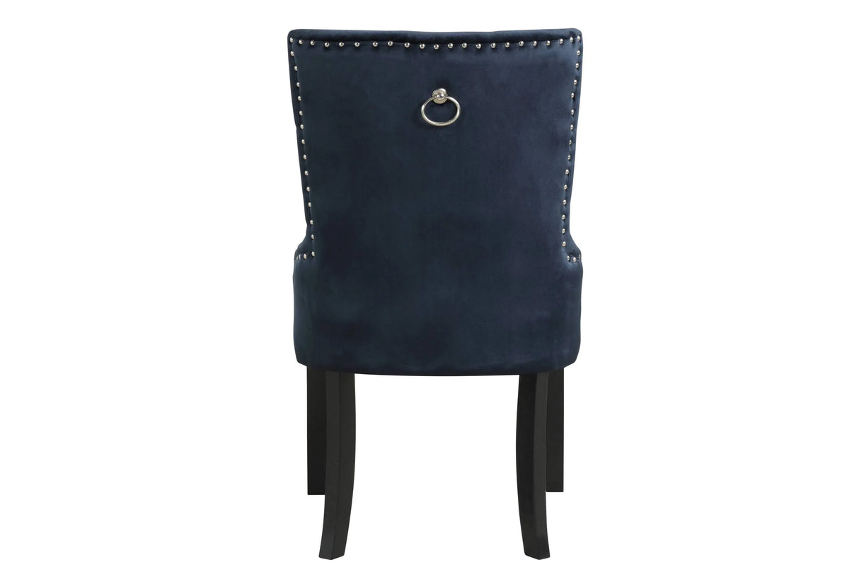 Dark Navy Velvet Parson Side Chair With Wood Legs - Omega Lifestyles