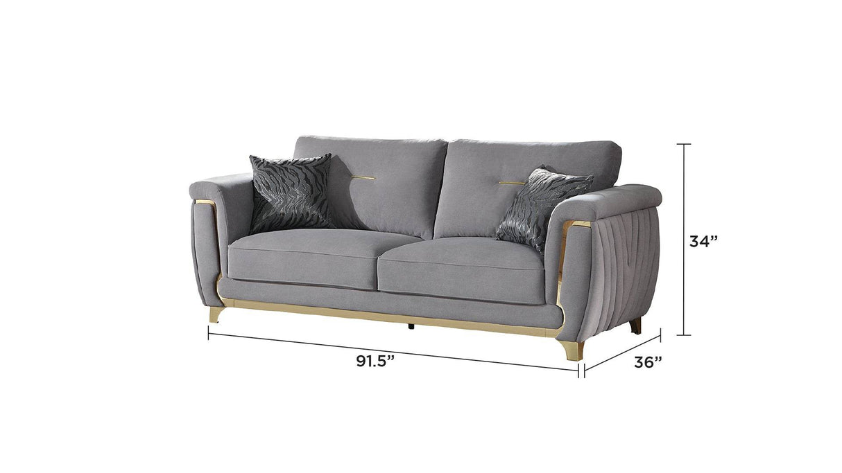 Contemporary Solid Wood Velvet Upholstered Sofa With Gold Accents - Omega Lifestyles