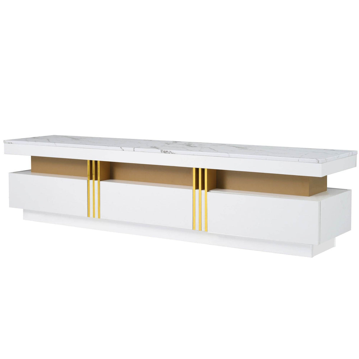 High Gloss White Marble TV Stand With Drawers - Sleep Galleria