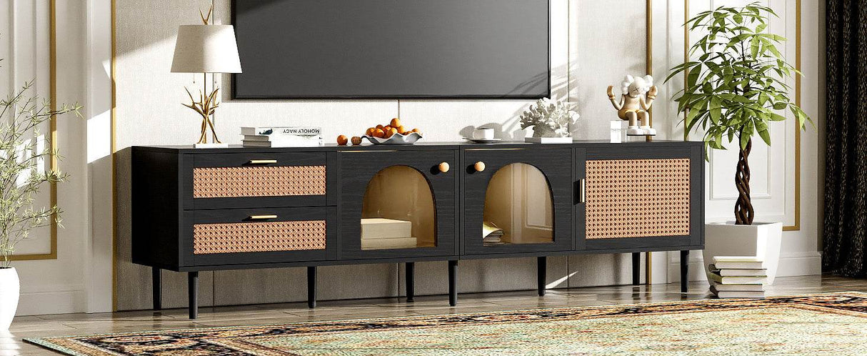 Modern Rattan-Inspired TV Stand With Storage Cabinets - Sleep Galleria