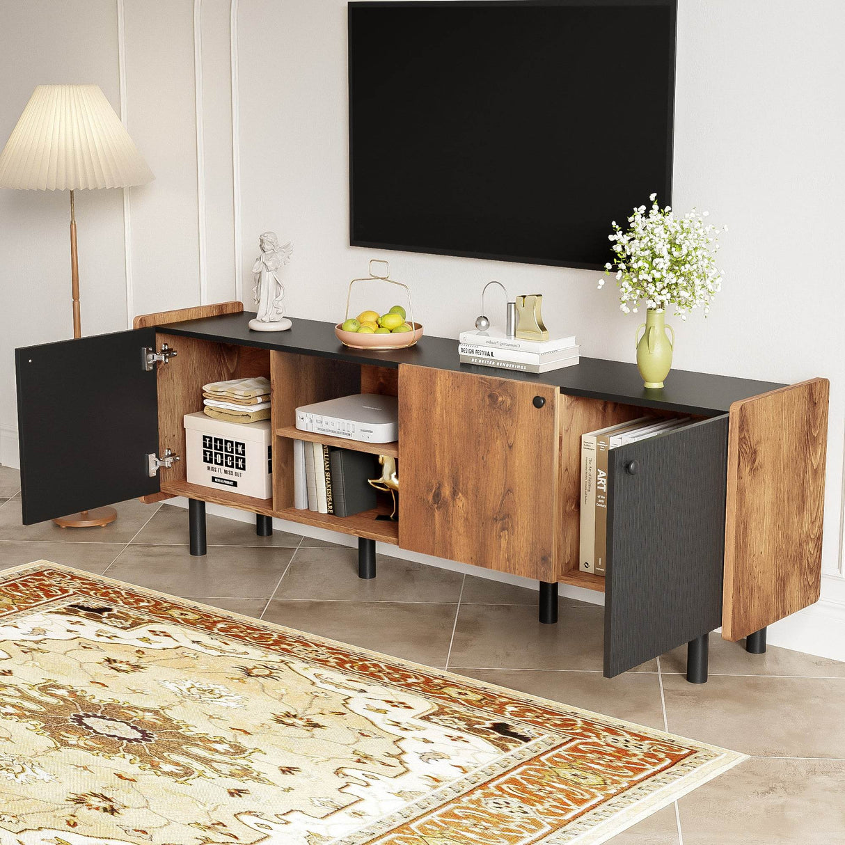 Mid Century Modern TV Stand With Storage Cabinets - Sleep Galleria