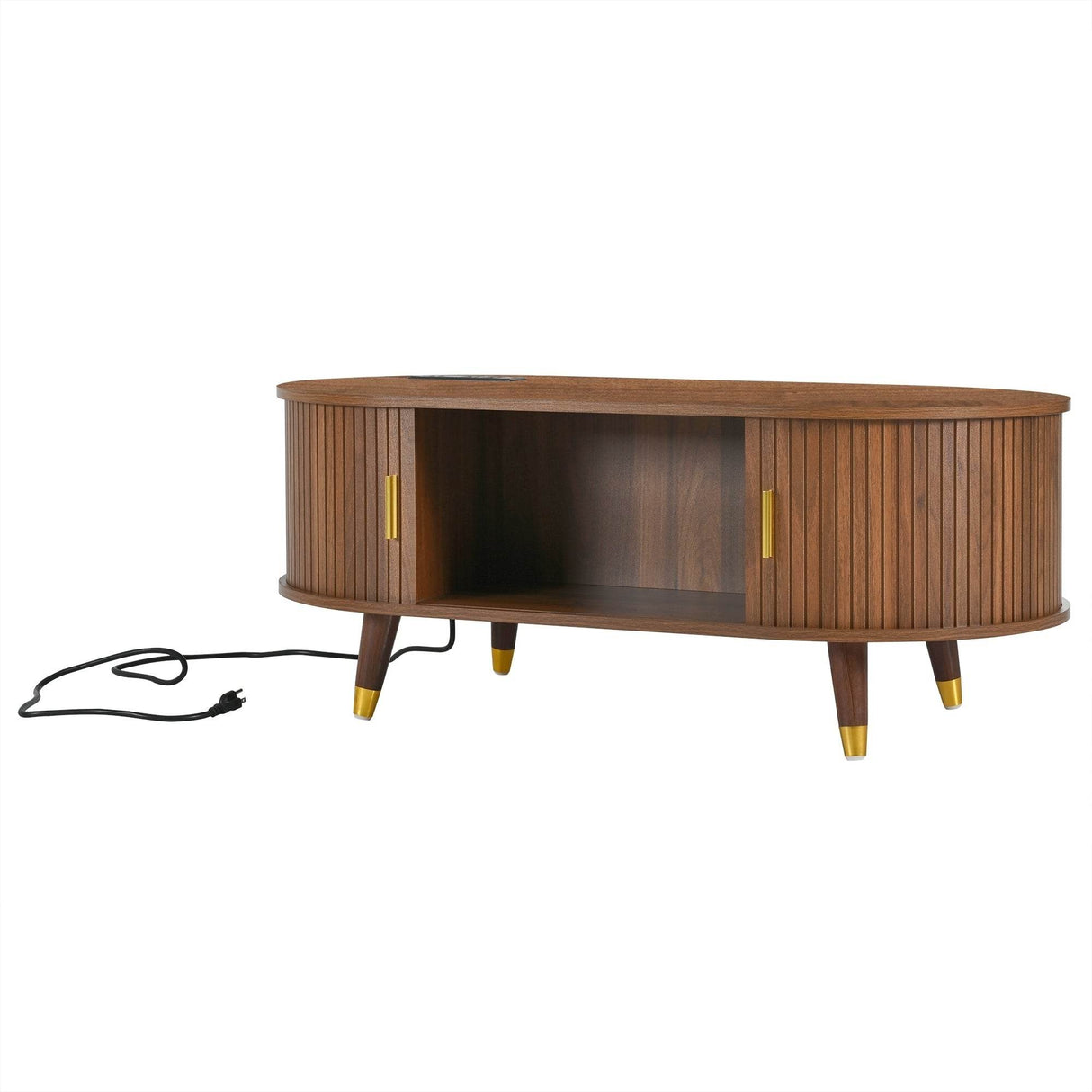 Mid-Century Modern Walnut Coffee Table With Charging Station - Sleep Galleria