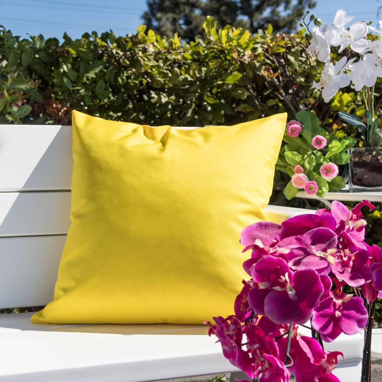Yellow Weather-Resistant Outdoor Polyester Square Pillow 20x20 - Omega Lifestyles