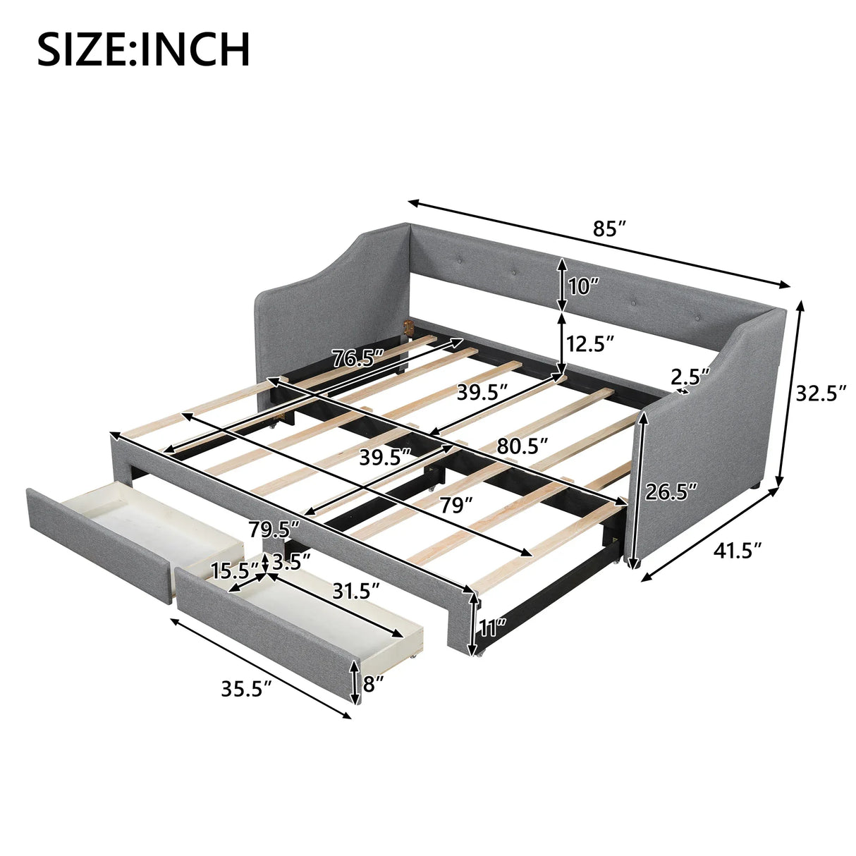 Twin XL Upholstered Daybed With Two Storage Drawers - Omega Lifestyles