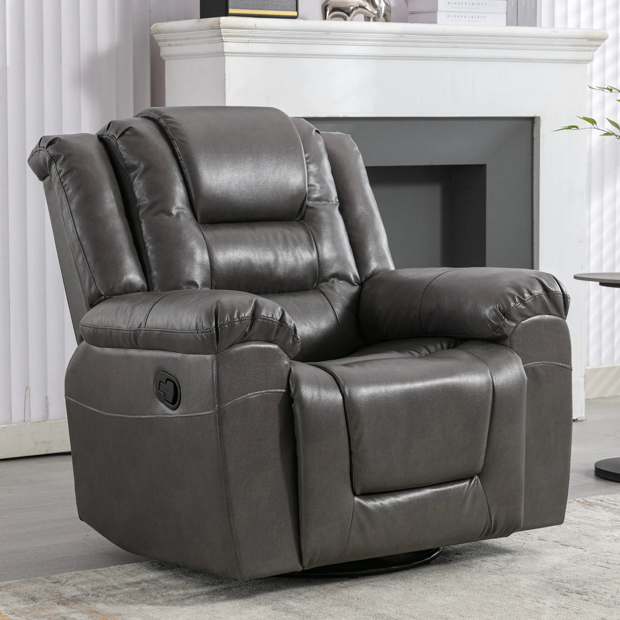 Grey PU Manual Reclining Rocking Swivel Recliner Chair - Omega Lifestyles
