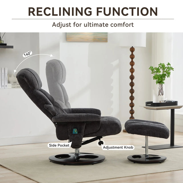 Modern Chenille Recliner Chair With Ottoman And Massage - Omega Lifestyles