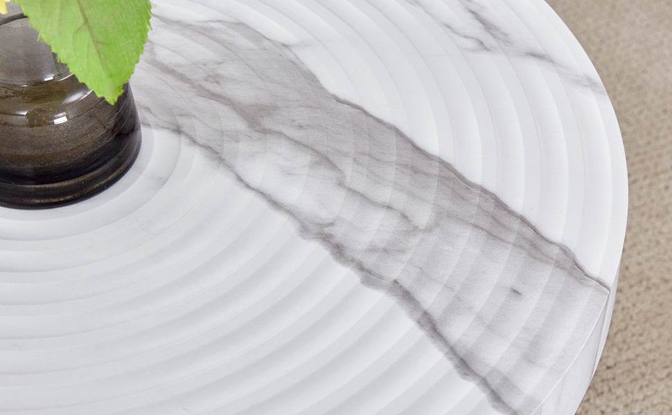 White Marble Pattern Round MDF Metal Coffee Table - Sleep Galleria