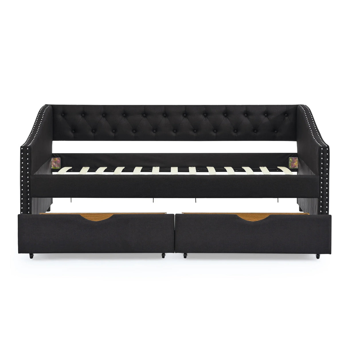 Twin Upholstered Tufted Linen Daybed With Drawers - Omega Lifestyles