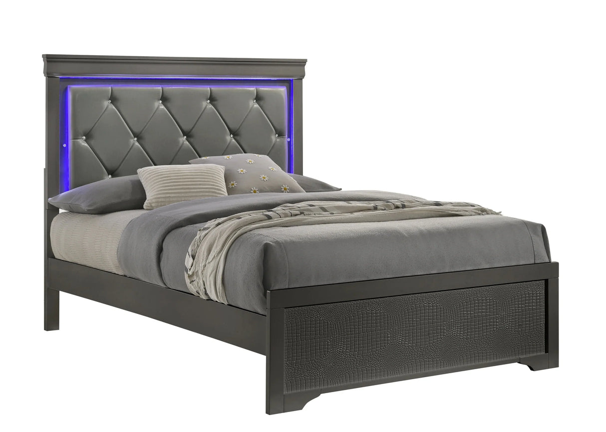 Modern Twin Upholstered Wood Bed Frame With LED Headboard - Omega Lifestyles