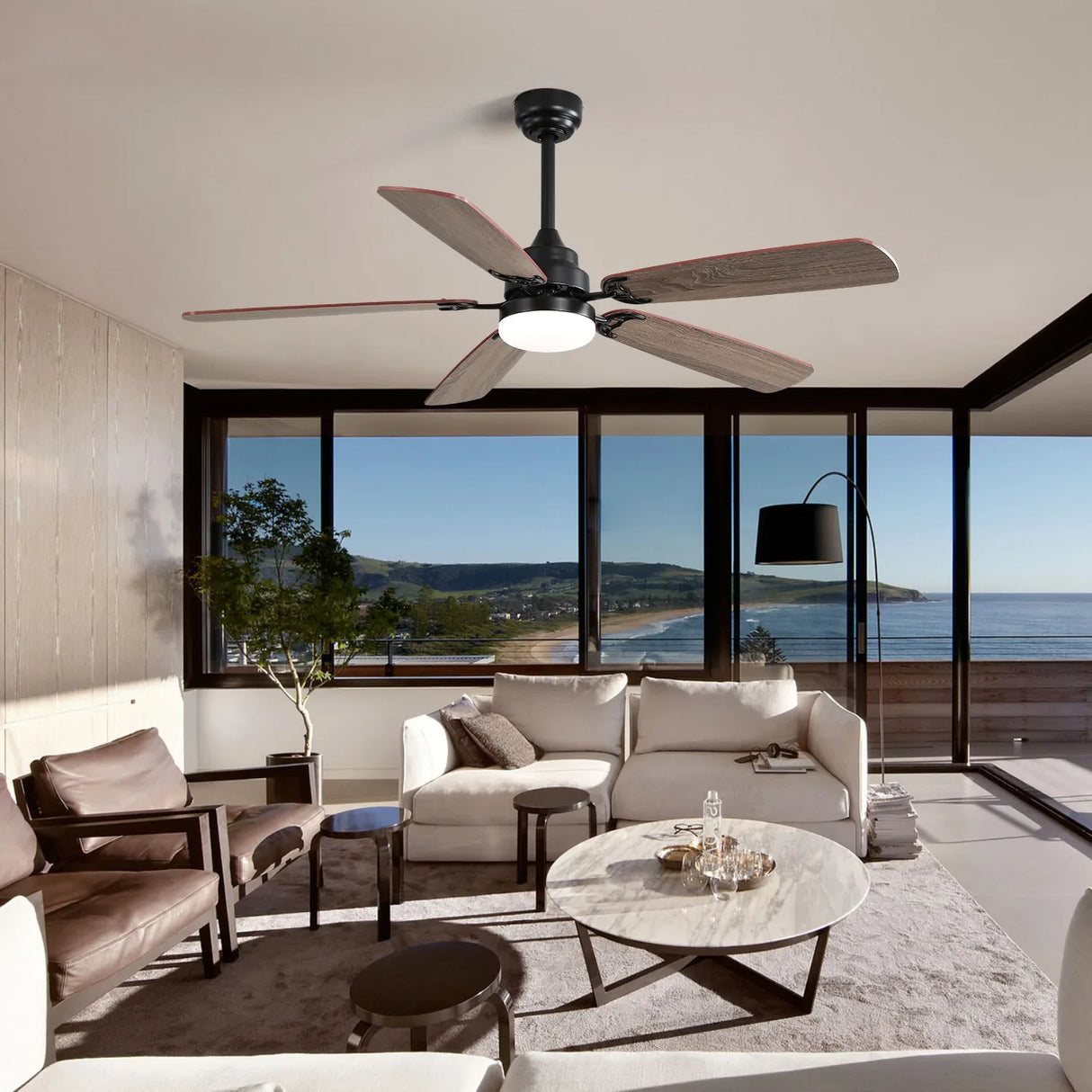 52-Inch Matte Black Reversible DC Motor Ceiling Fan With Light - Omega Lifestyles