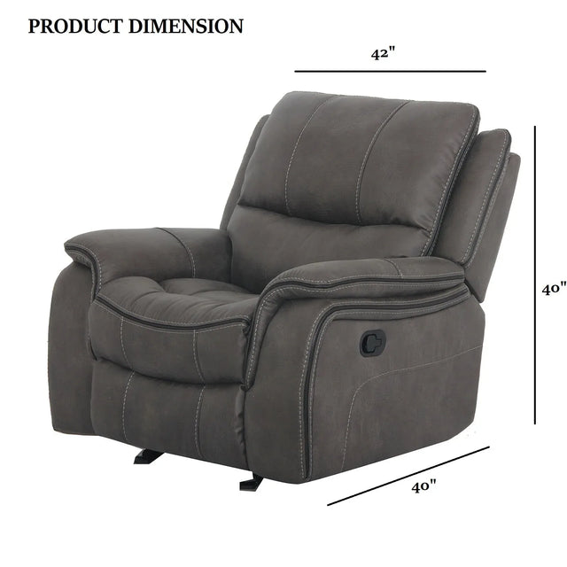 Transitional Dark Gray Fabric Pillow Top Glider Recliner - Omega Lifestyles