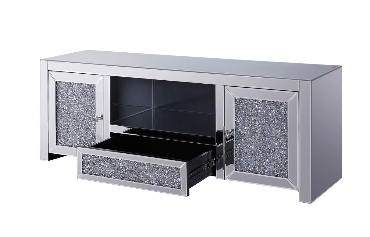 Mirrored Silver Faux Diamonds MDF TV Stand - Omega Lifestyles