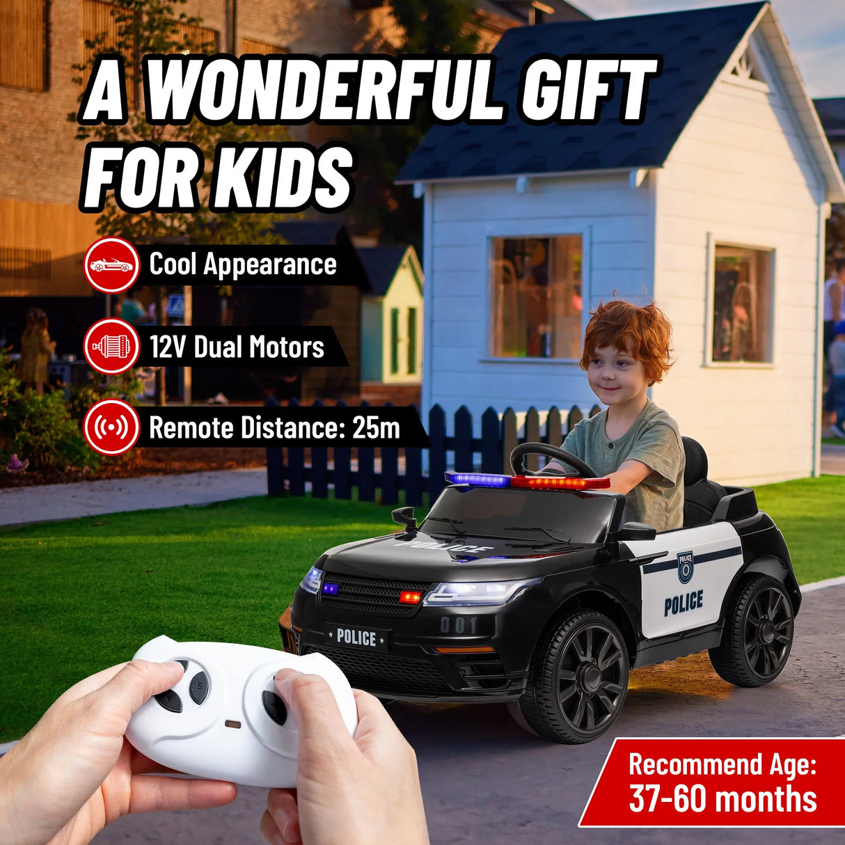12V Remote Control Kids Electric Police Car With Suspension - Omega Lifestyles