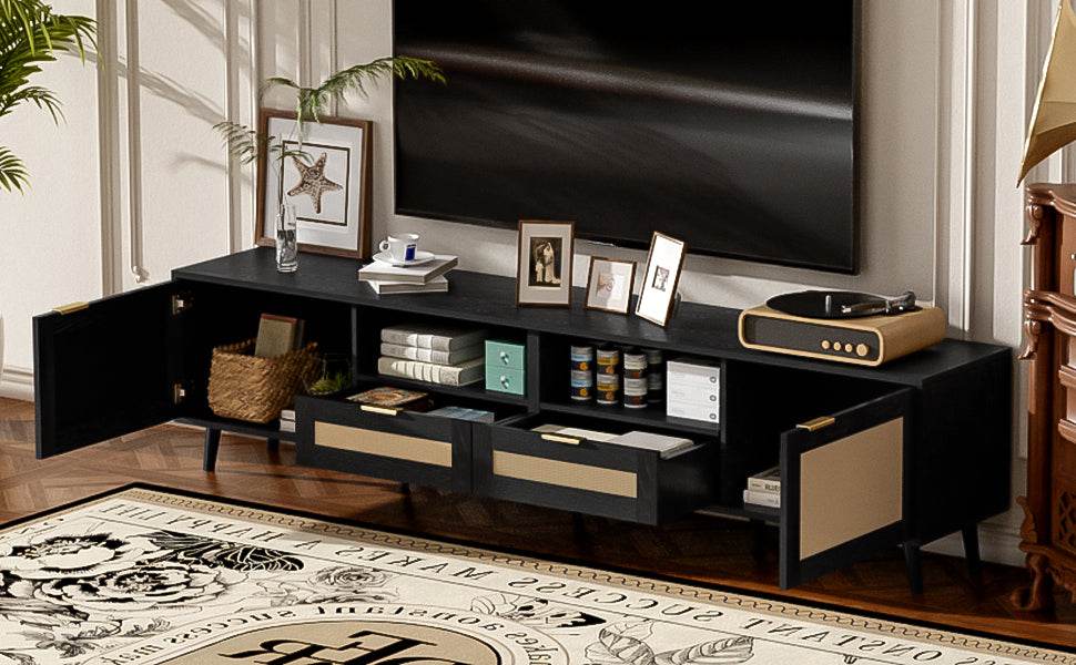 Modern Rattan TV Stand With Storage Cabinet - Sleep Galleria
